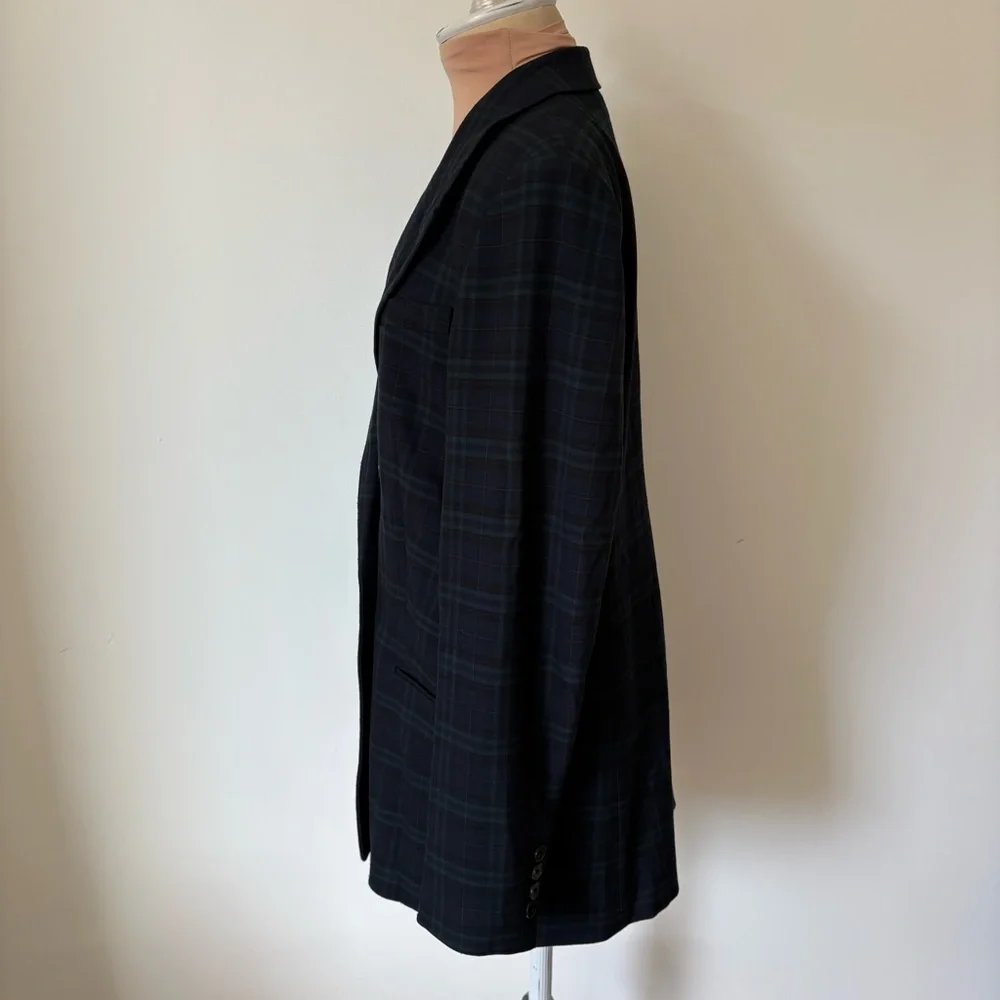 Aritzia Babaton Samuel Double Breasted Navy Everest Green Plaid Blazer Size 6
